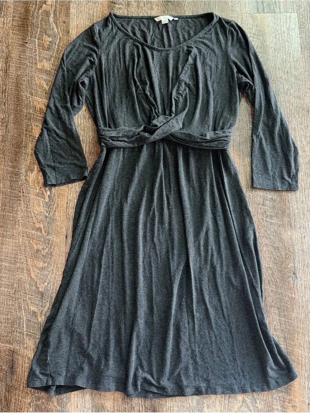 Boden Black Twist-Front Long Sleeve Midi Dress